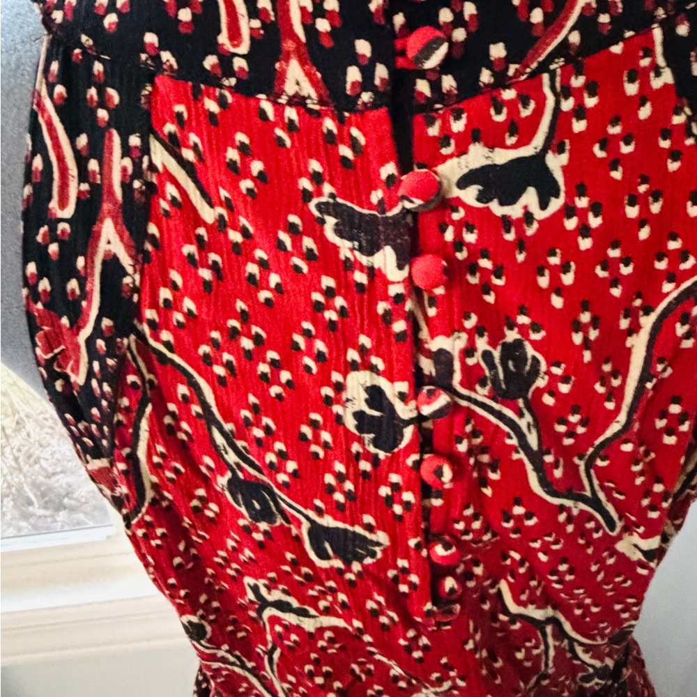 Fat Face Size 12 Red Floral Boho Belted Maxi Sleeveless Dress - Picture 9 of 12